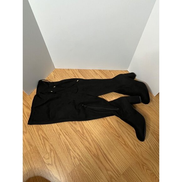 Over-The-Knee Black Suede Boots By Vepose Size 8 Block Heel Side Zipper & Tie Ba - Picture 1 of 5